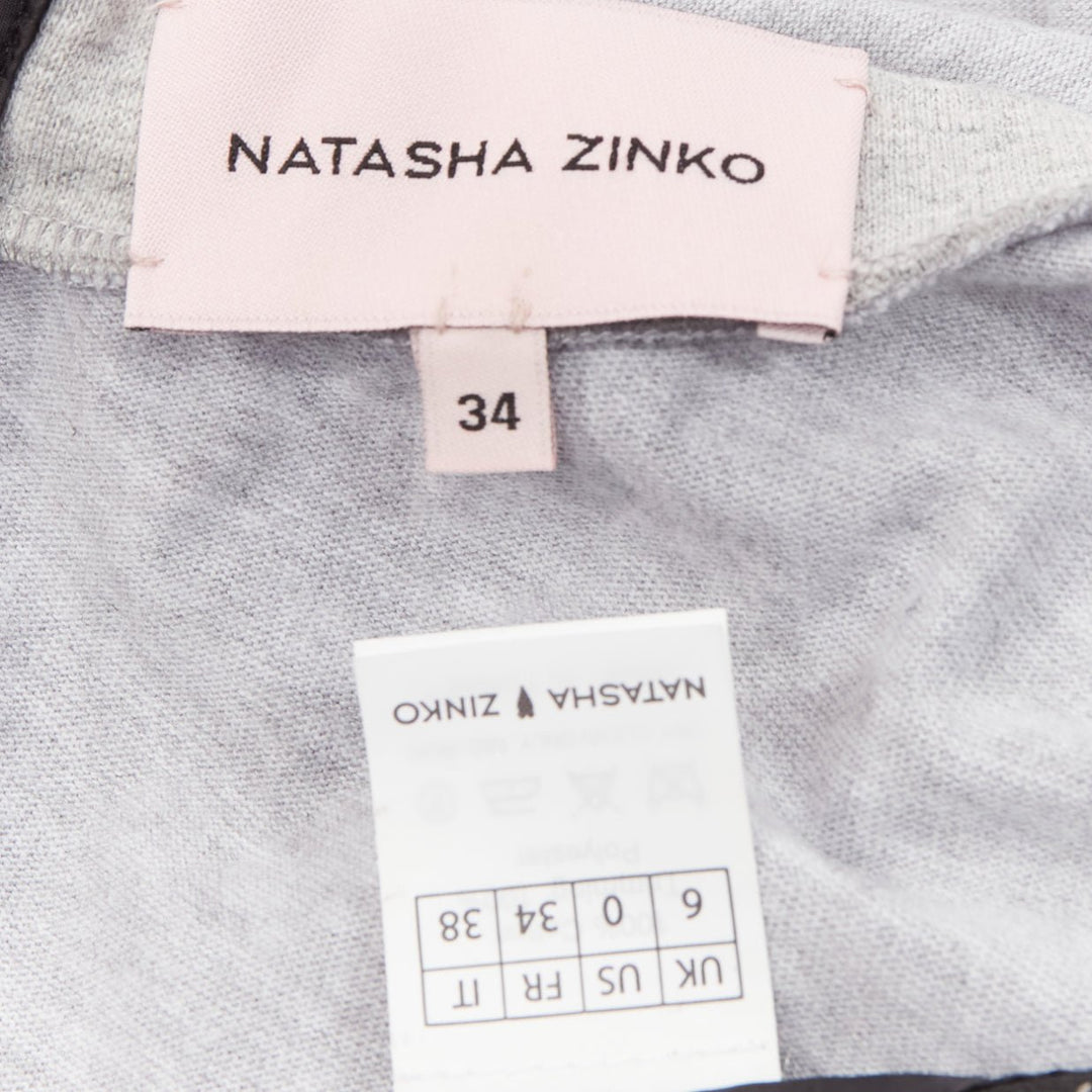 NATASHA ZINKO grey cotton holographic boned waist black tulle tshirt