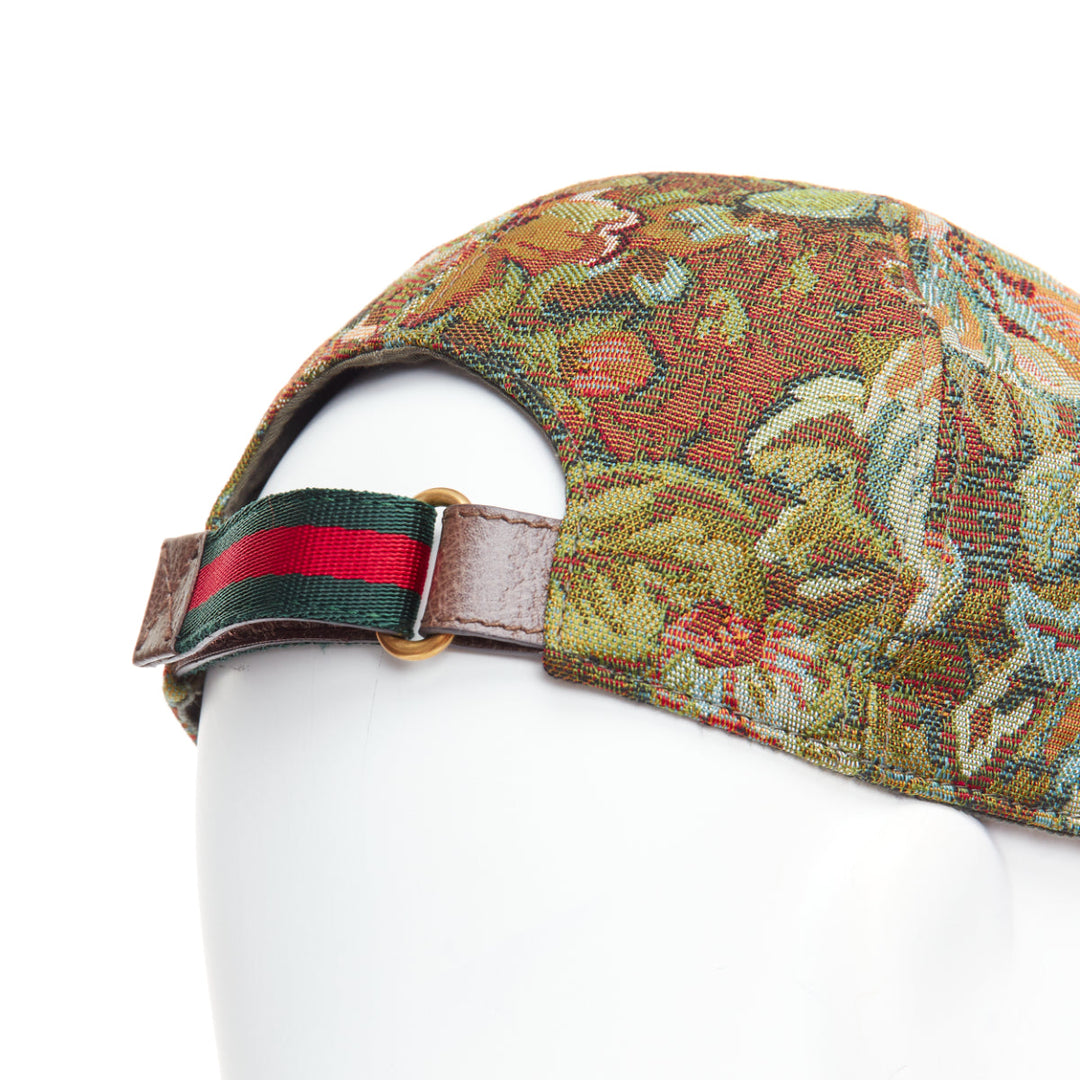 GUCCI green brown floral jacquard embroidered baseball cap 57cm S