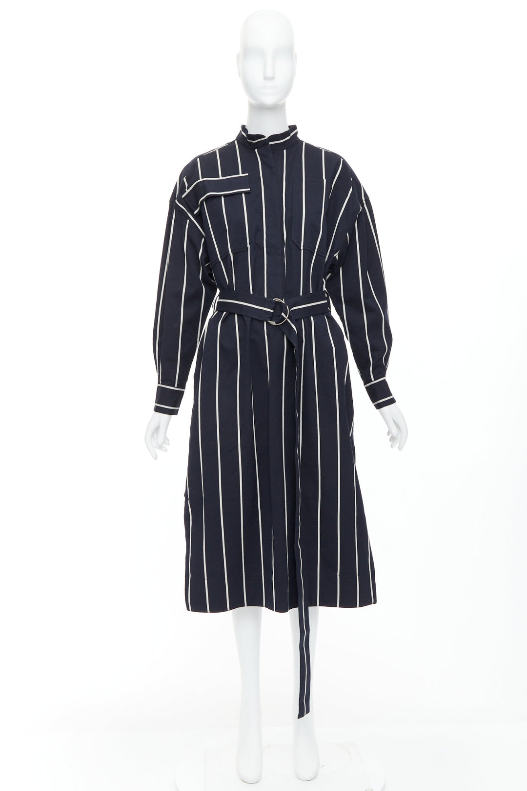 CELINE Phoebe Philo 2018 Runway black vertical stripe belted dress FR34 XS