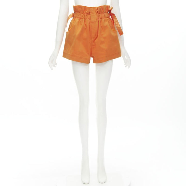 FENDI orange Forever FF monogram drawstring paperbag high waist bloomer shorts S
