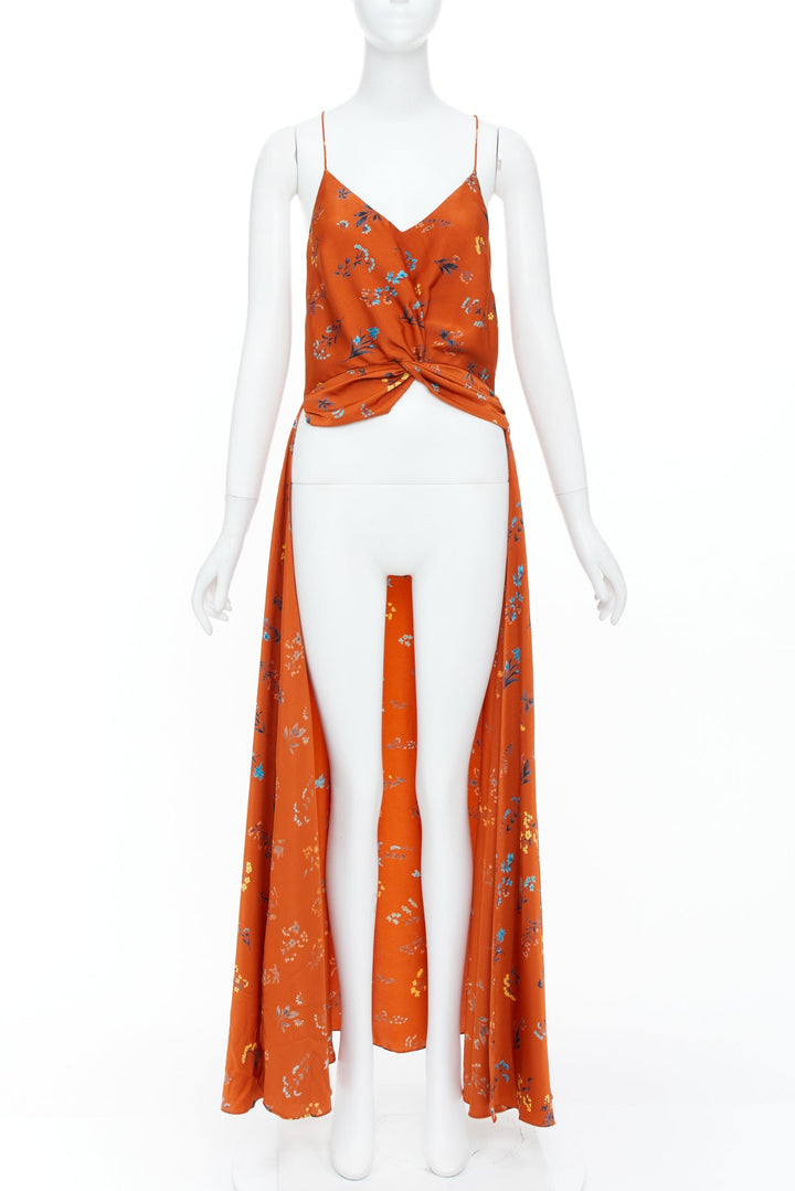 CAROLINE CONSTAS 2018 orange floral silk crop twist high low trained camisole M