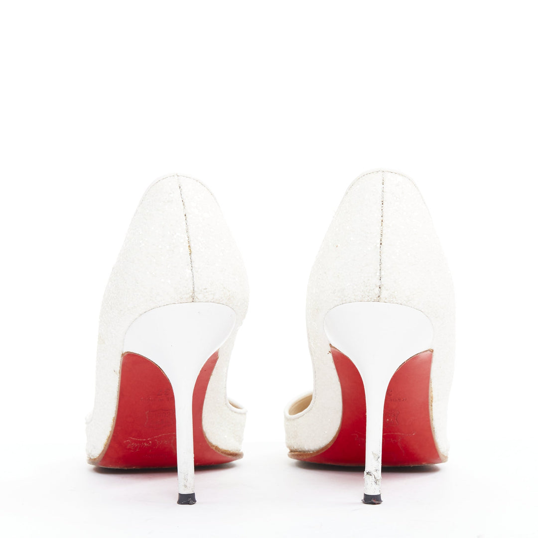 CHRISTIAN LOUBOUTIN pearl white course glitter pointy toes stiletto pumps EU37