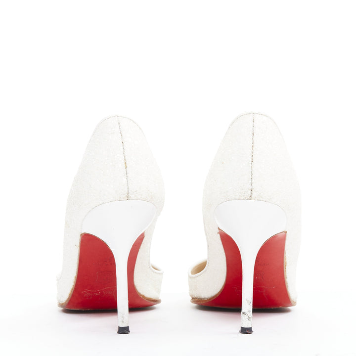 CHRISTIAN LOUBOUTIN pearl white course glitter pointy toes stiletto pumps EU37