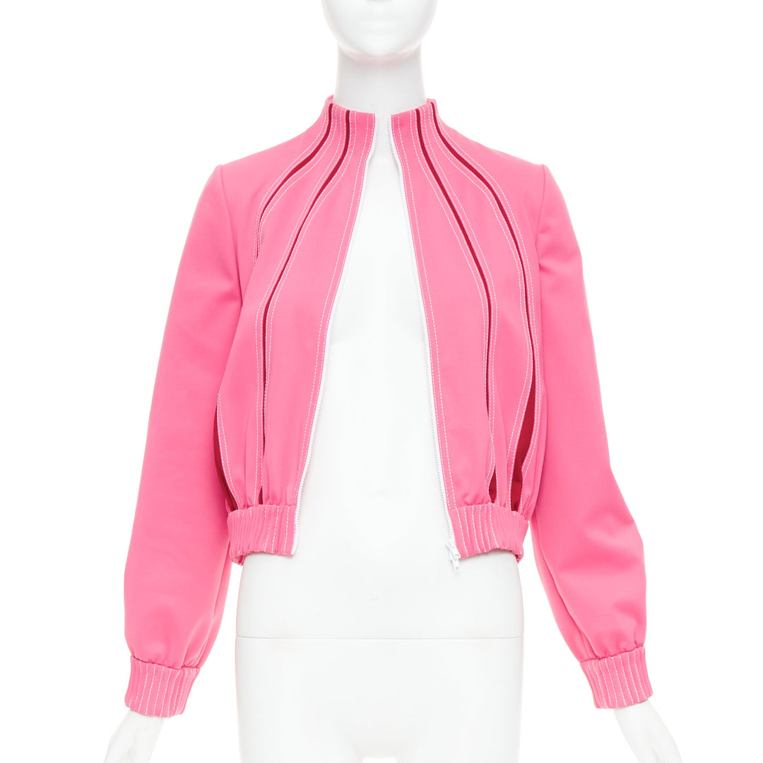 VALENTINO hot pink red panelled overstitch mock neck track jacket IT40 S