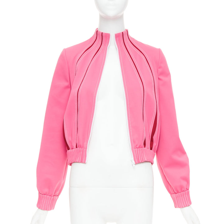 VALENTINO hot pink red panelled overstitch mock neck track jacket IT40 S