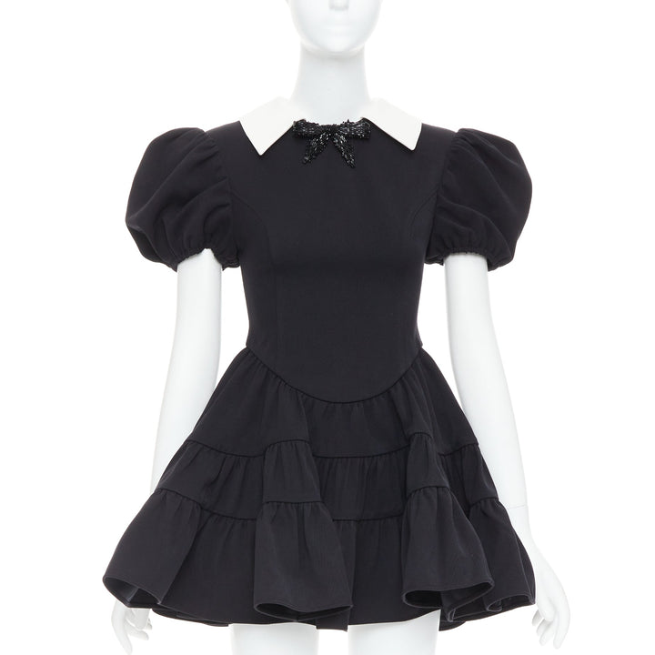 SHUSHU TONG Tiered Volume black wool blend puff sleeve kawaii dress XS