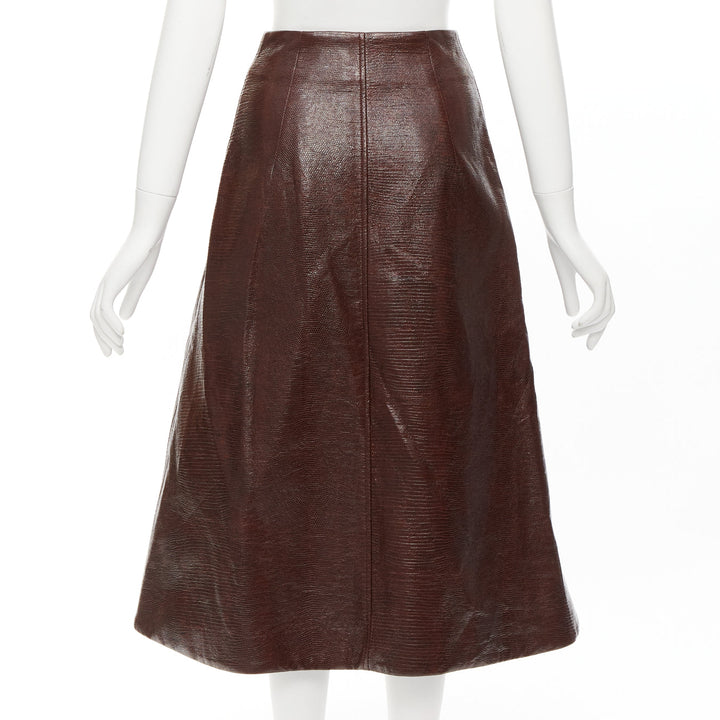 BEAUFILLE brown coated scaled cotton silver asymmetric zip midi skirt US0 XS