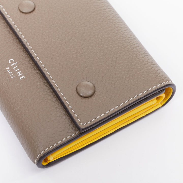 CELINE Trifold Compact Dune drummed calfskin yellow lined folded wallet