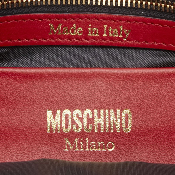 MOSCHINO Couture! smooth red leather gold M top zip wristlet clutch bag