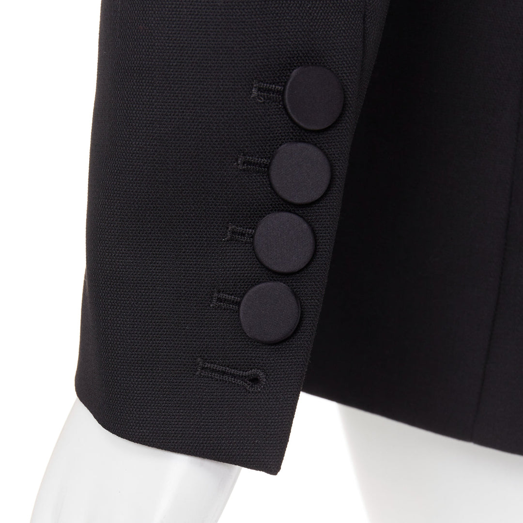 ALEXANDRE VAUTHIER black wool satin peak lapel single breasted tuxedo blazer