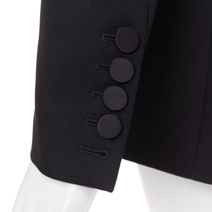 ALEXANDRE VAUTHIER black wool satin peak lapel single breasted tuxedo blazer