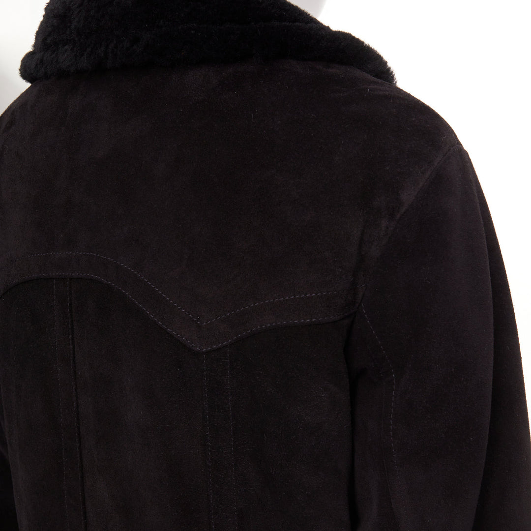 SAINT LAURENT 2022 black suede shearling lined double breasted coat EU44 XS