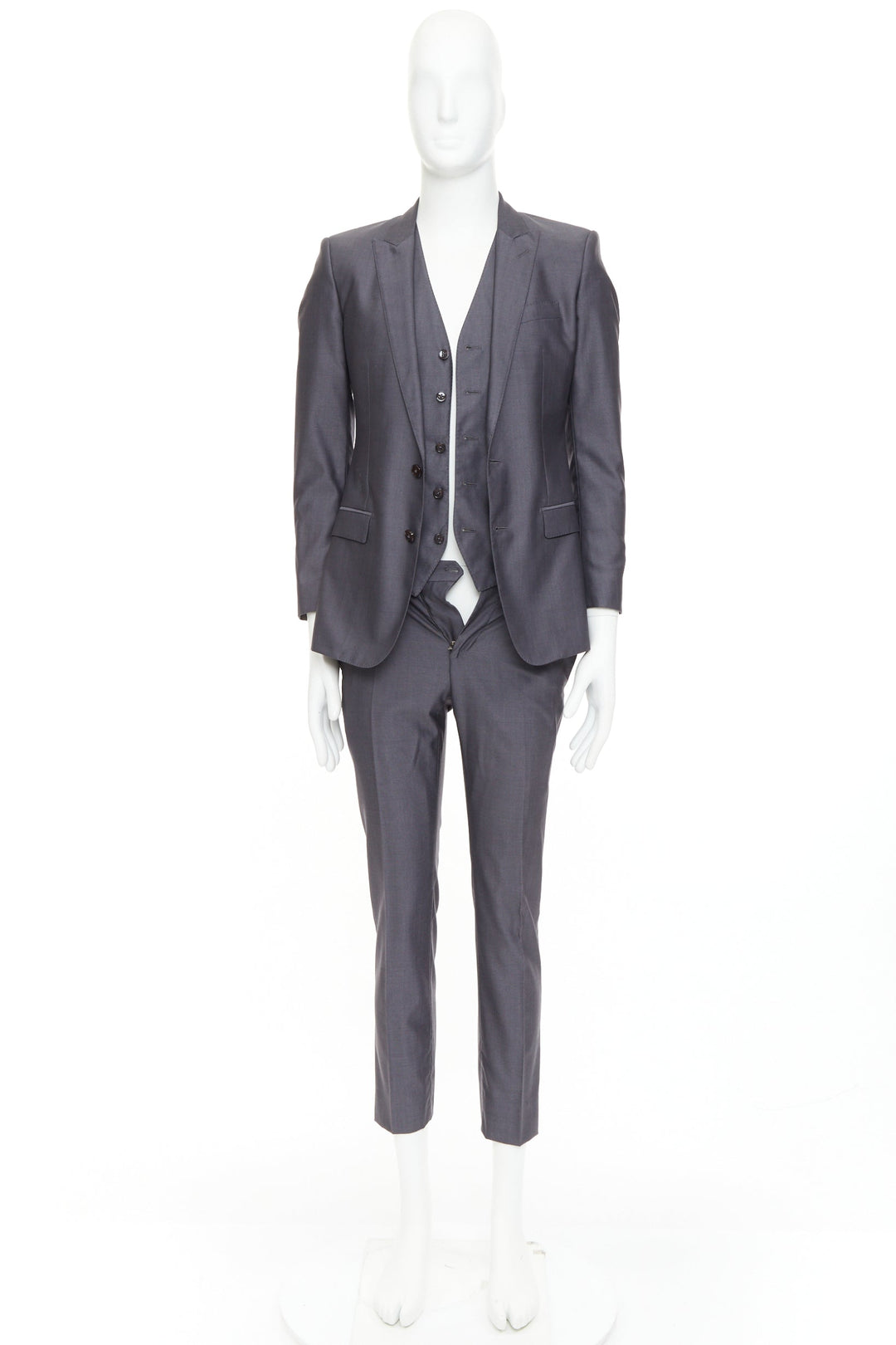 DOLCE GABBANA Martini grey wool silk single breast full canvas 3 pc suit IT44 XS