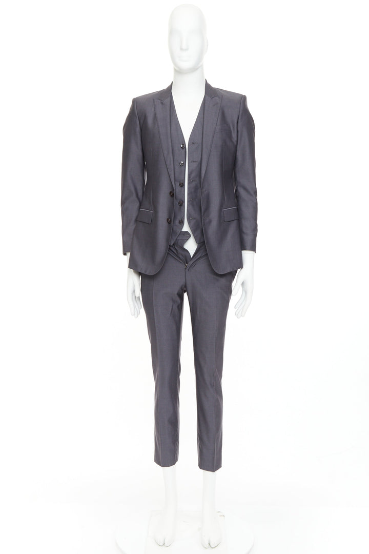 DOLCE GABBANA Martini grey wool silk single breast full canvas 3 pc suit IT44 XS