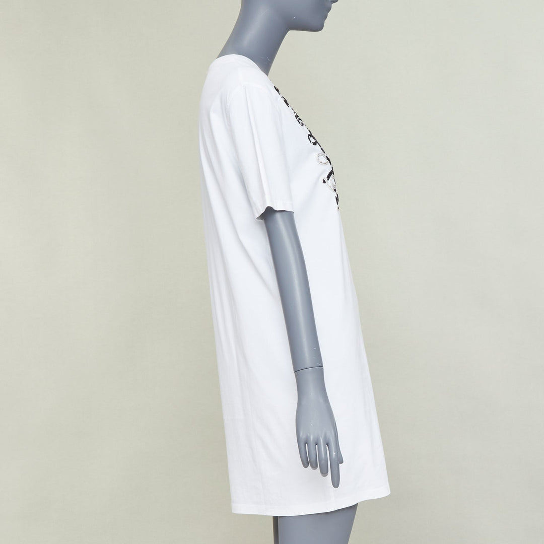 HERMES Mors et Gourmettes Equstrian silk applique cotton tshirt dress FR36 S