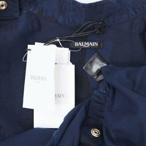 BALMAIN blue camouflage cotton gold button military shirt jacket EU38 S