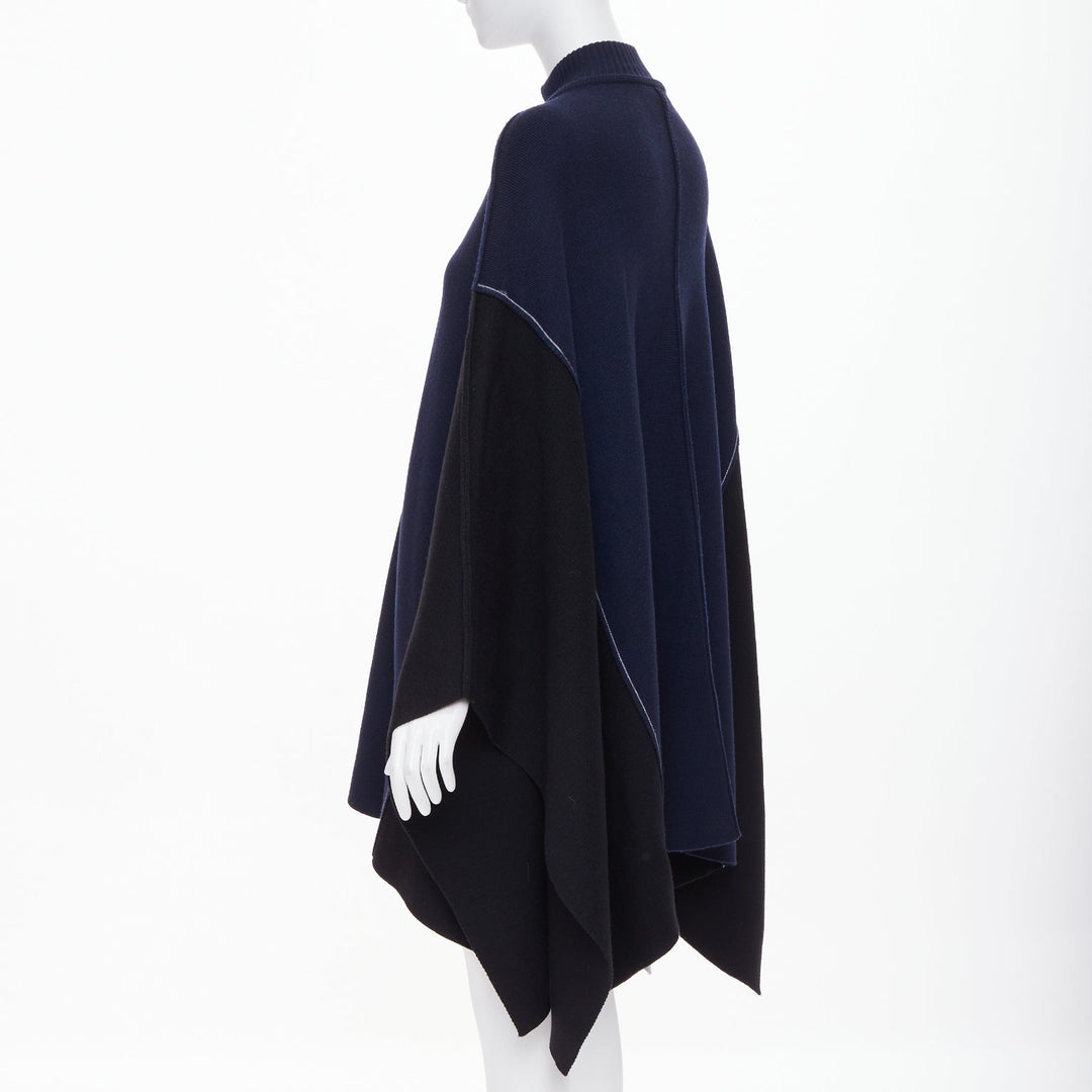 CHLOE 2019 navy black grey colorblock visible stitch zip up knit wool poncho M