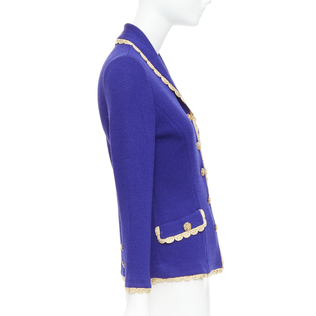 ST JOHN Evening Vintage cobalt blue gold scallop trim jacket US2 S