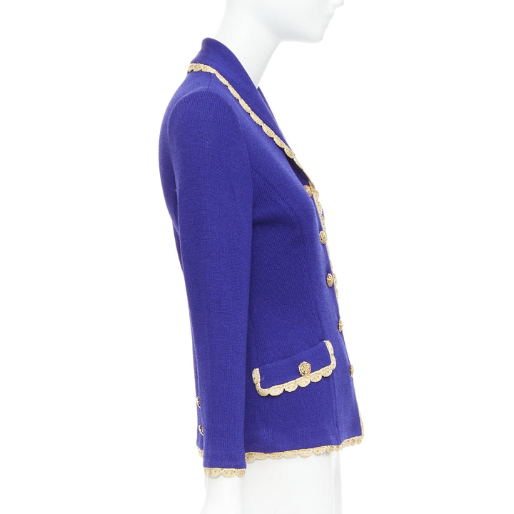 ST JOHN Evening Vintage cobalt blue gold scallop trim jacket US2 S