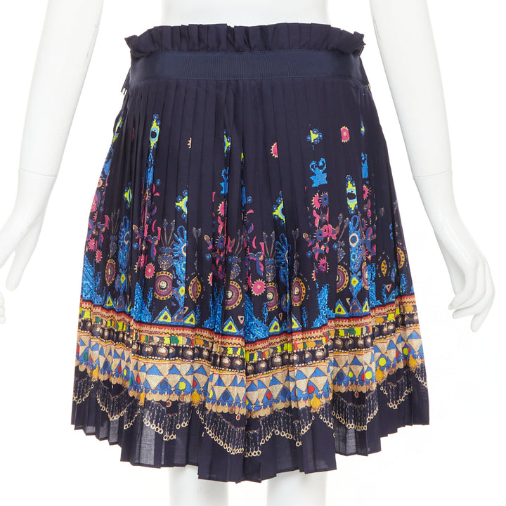 SACAI 2017 navy multicolor circus print belted pleated wrap skorts JP1 S