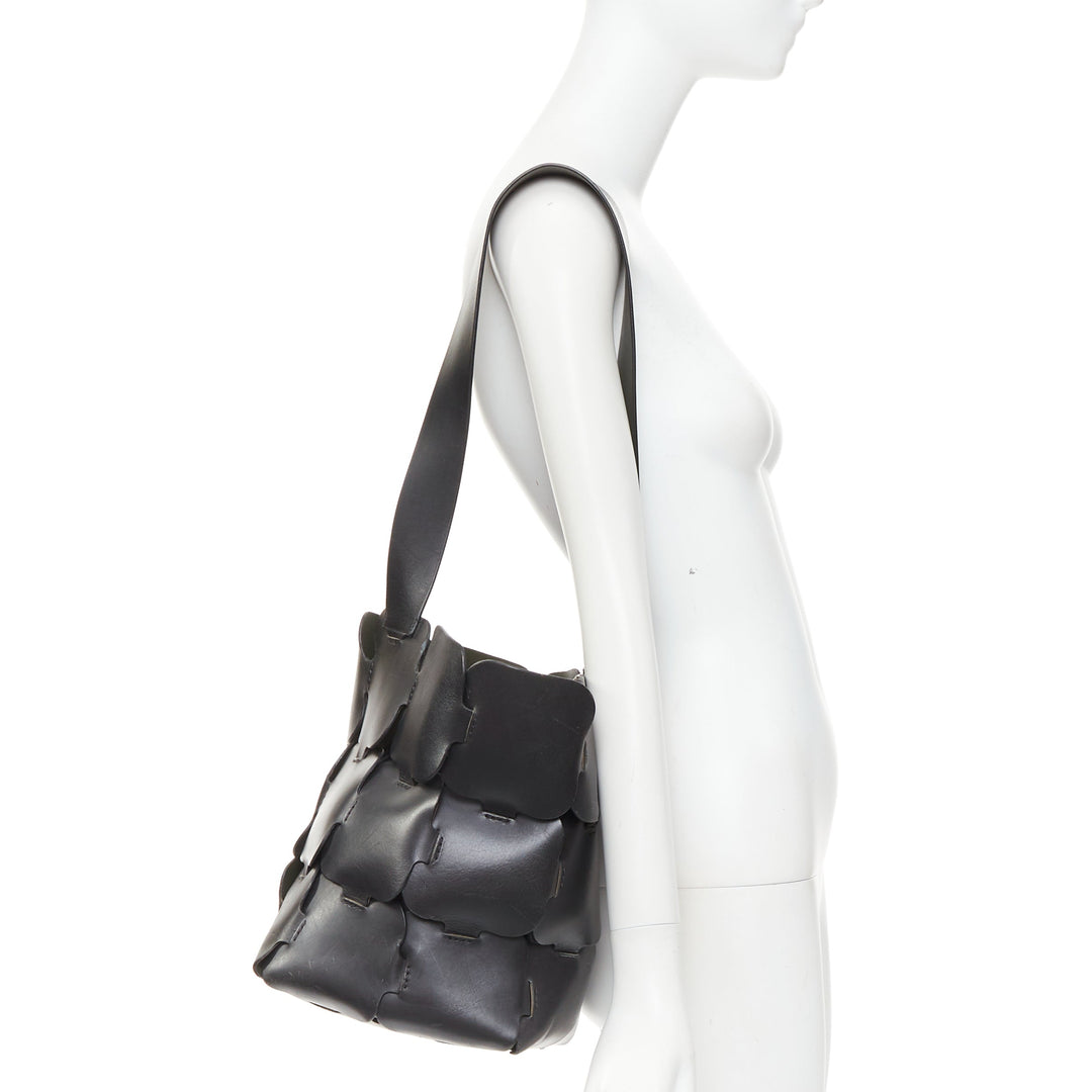 PACO RABANNE Bucket black puzzle leather patch medium shoulder bag