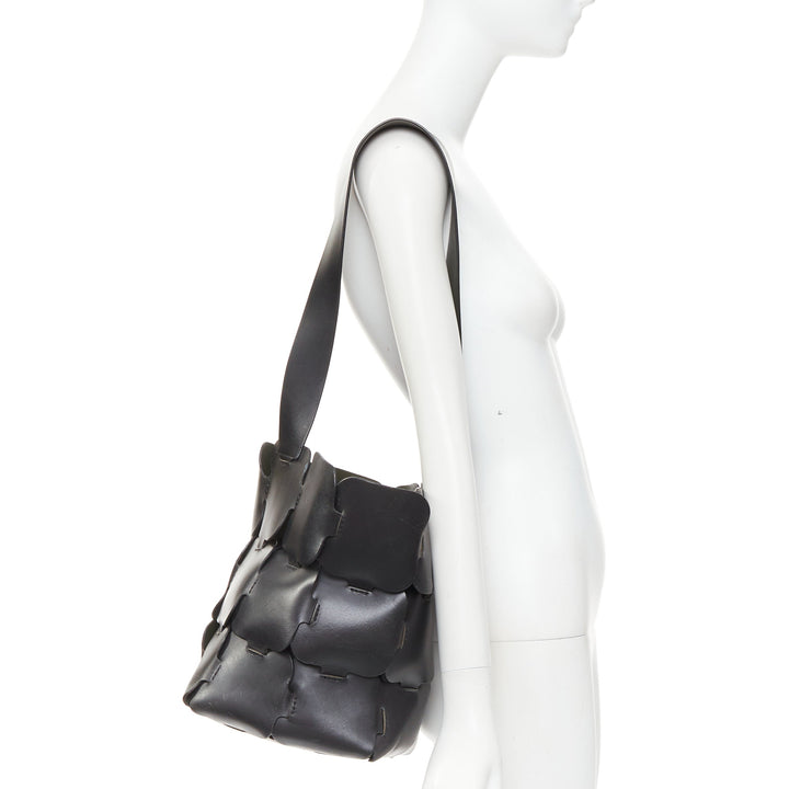 PACO RABANNE Bucket black puzzle leather patch medium shoulder bag