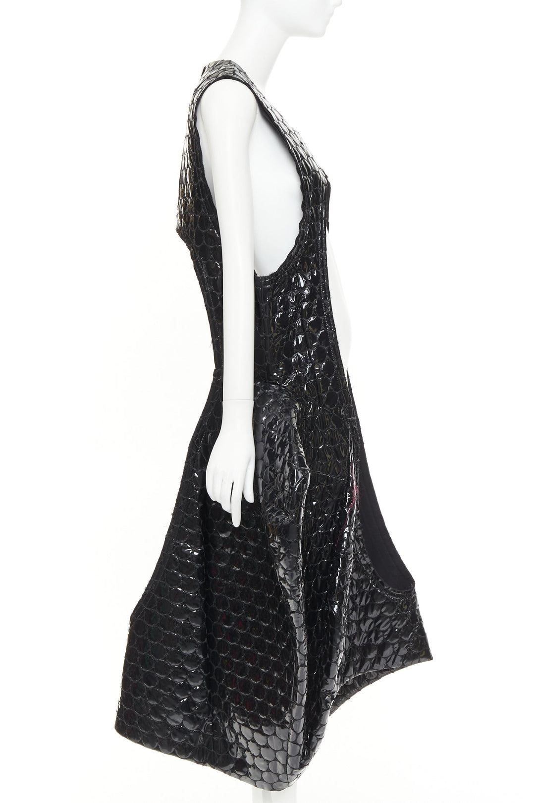 rare COMME DES GARCONS 2019 Runway PVC bubble quilted cutout pannier dress S