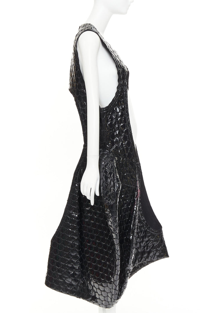 rare COMME DES GARCONS 2019 Runway PVC bubble quilted cutout pannier dress S