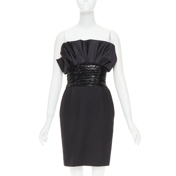 ALEXANDRE VAUTHIER SS2024 Runway black satin ruched sequin cummerband mini dress