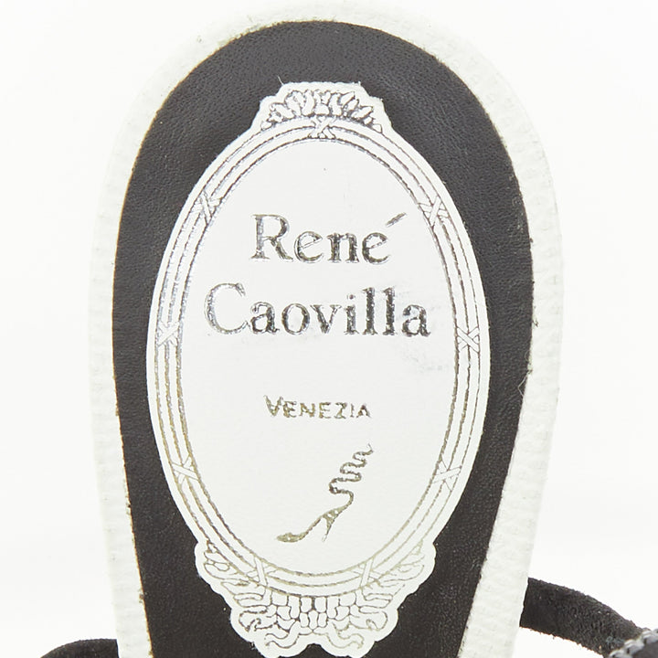 RENE CAOVILLA black white crystal cage ankle strap stiletto pumps EU37 US7