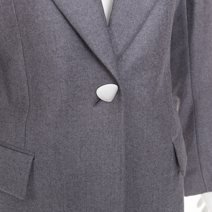 FERRAGAMO 2024 2024 grey virgin wool peak lapel power shoulder blazer IT40 S