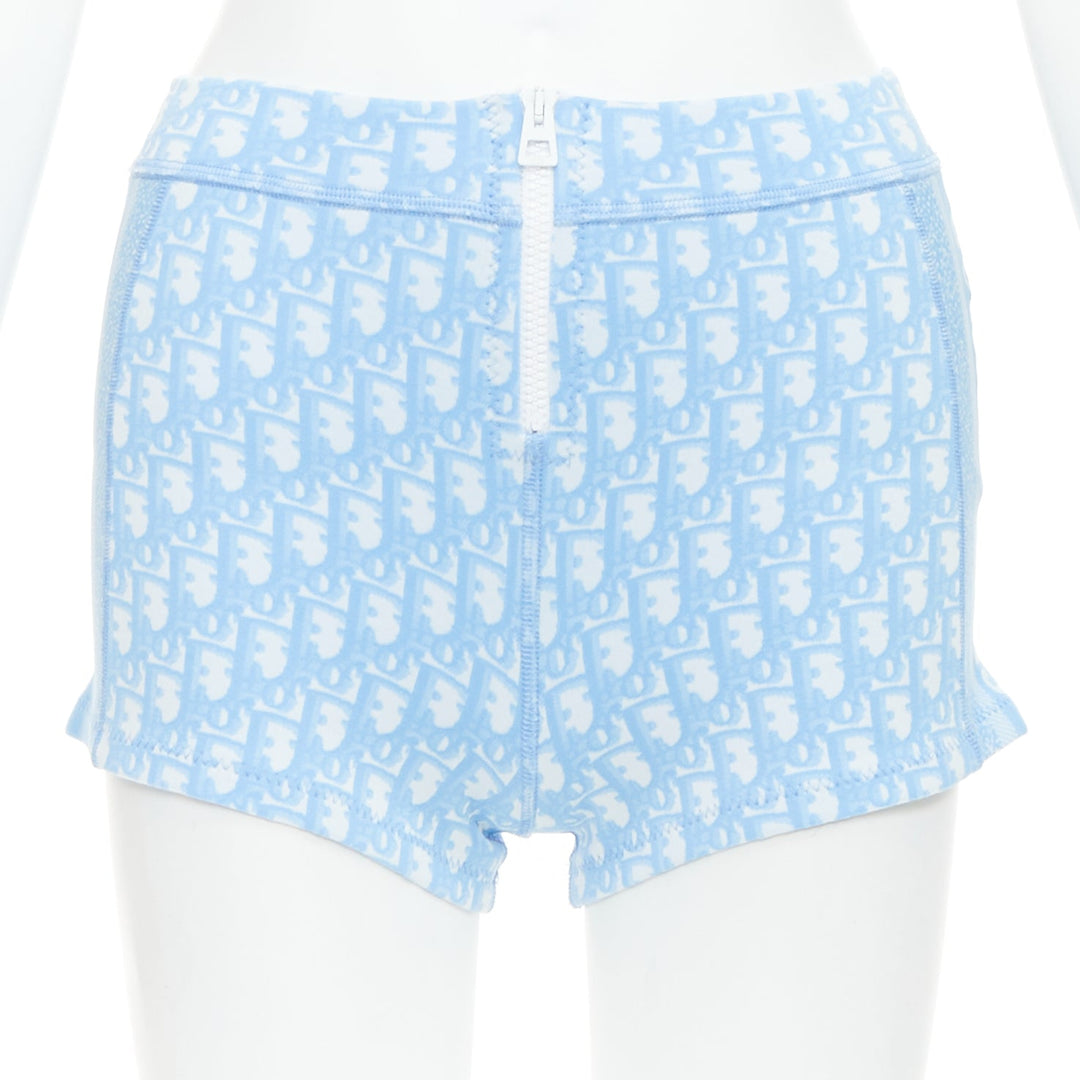 CHRISTIAN DIOR 2021 blue white Oblique monogram zip crop top shorts set FR34 XS