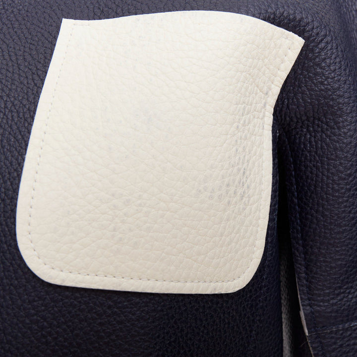 LOUIS VUITTON navy off white textured leather tie front jacket FR36 M