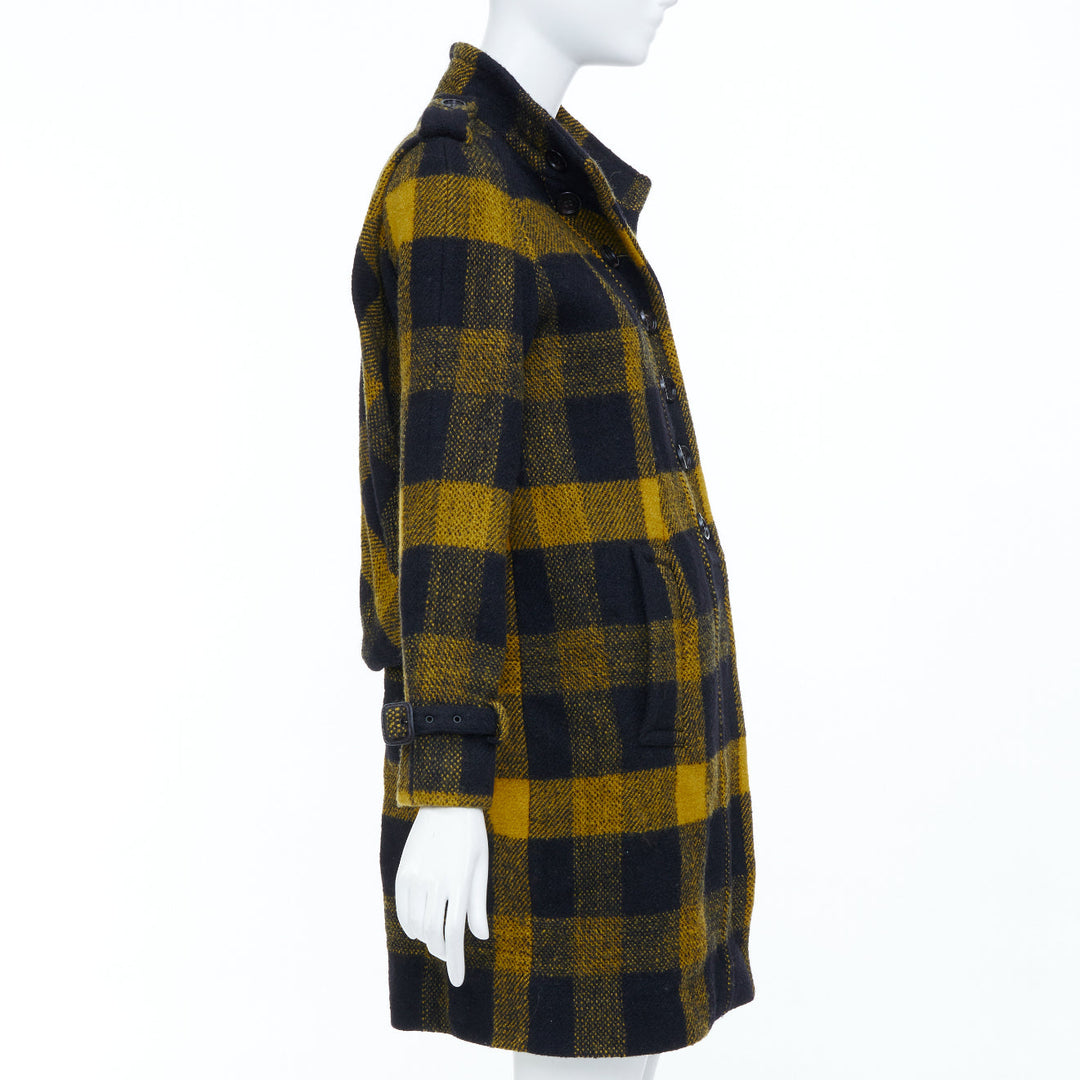 BURBERRY Prorsum yellow punk tartan plaid wool double breasted coat IT40 S