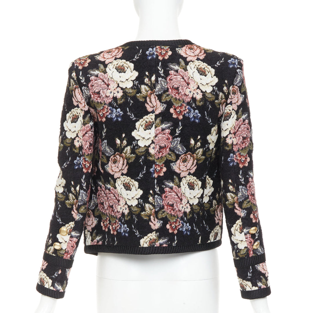 SAINT LAURENT 2017 floral jacquard tapestry gold crop officer jacket FR36 S