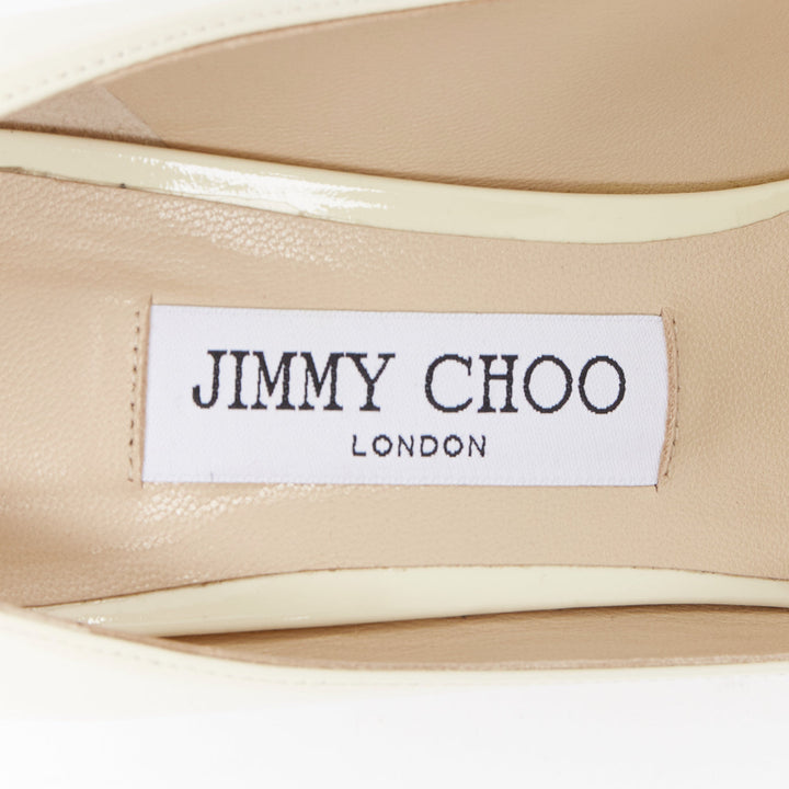 JIMMY CHOO Love 85 Latte cream patent JC emblem pumps EU39.5