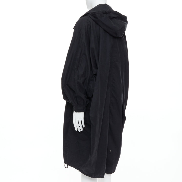CHRISTOPHE LEMAIRE black cotton hooded cocoon anorak coat Sz 3 L
