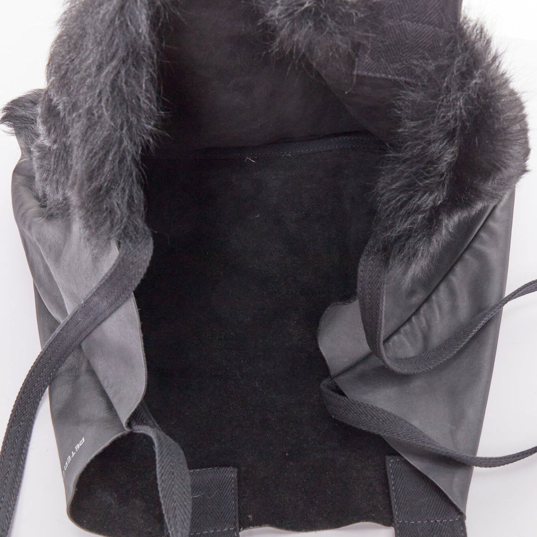 PETER DO black shearling fur supple soft leather white logo shoulder tote bag