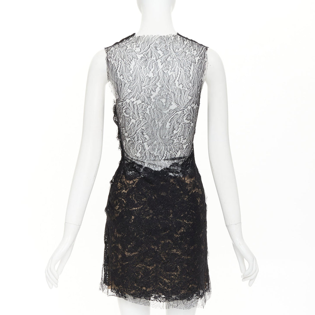 CAROLINE SEIKALY 2010 black sheer floral lace illusion sweetheart dress FR36 S