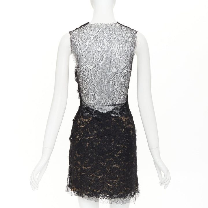 CAROLINE SEIKALY 2010 black sheer floral lace illusion sweetheart dress FR36 S