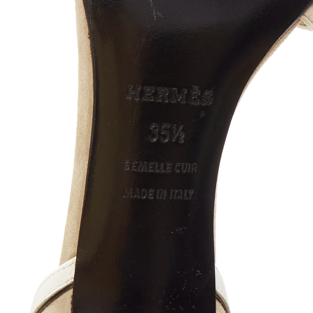 HERMES beige white suede ethnic cursive panels ankle sandals EU35.5