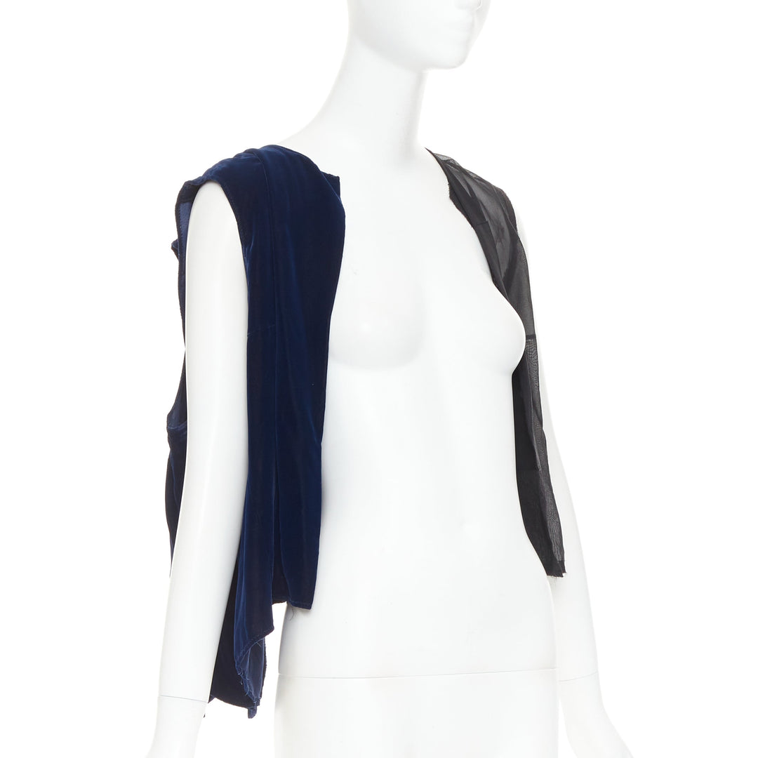COMME DES GARCONS 1998 Vintage Fusion navy velvet black sheer deconstructed vest