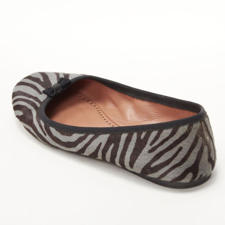 ALAIA grey zebra stripe calf hair bow trim ballerina flats EU37.5