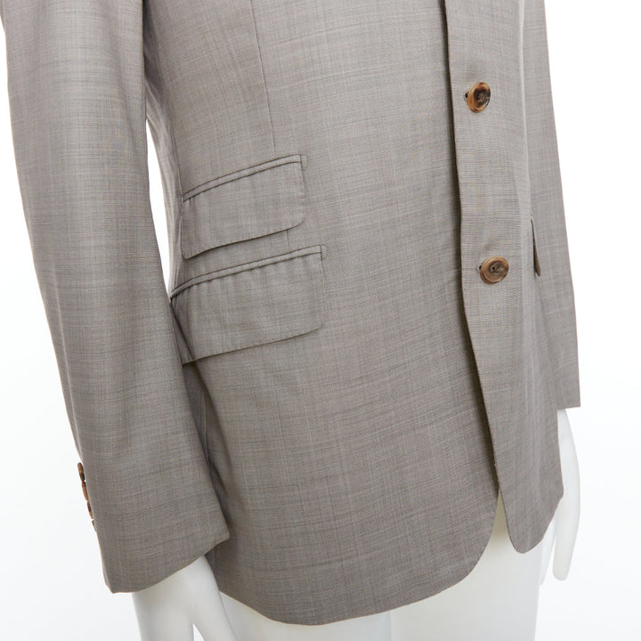 HERMES beige 100% wool 3 pockets handstitched details blazer suit FR48 M