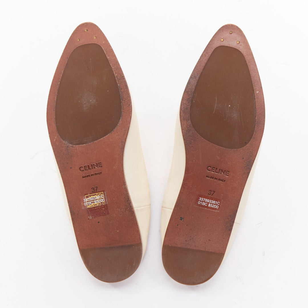 CELINE 2020 Janco Babouche off white leather gold logo step back slipper EU37