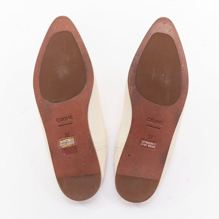 CELINE 2020 Janco Babouche off white leather gold logo step back slipper EU37