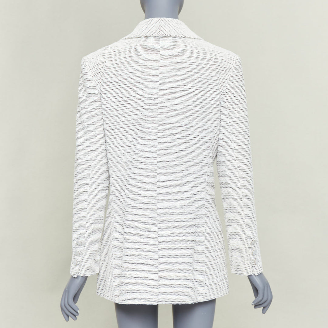 CHANEL 2019 Runway By the Sea white metallic tweed oversized blazer jacket FR42