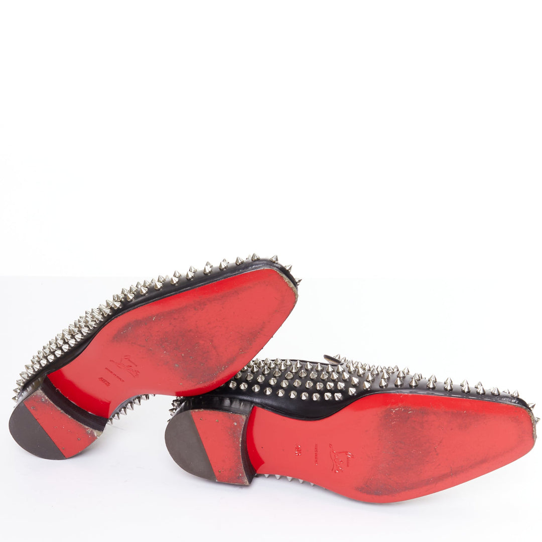 CHRISTIAN LOUBOUTIN Rollerboy black silver leather spike stud loafers EU40.5