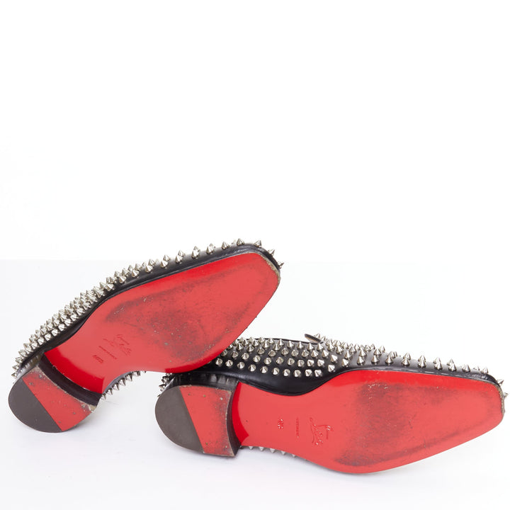 CHRISTIAN LOUBOUTIN Rollerboy black silver leather spike stud loafers EU40.5