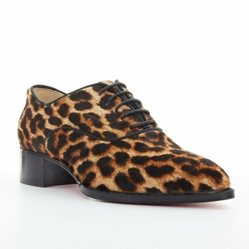 CHRISTIAN LOUBOUTIN Zazou leopard print calfksin point toe laced brogue EU36